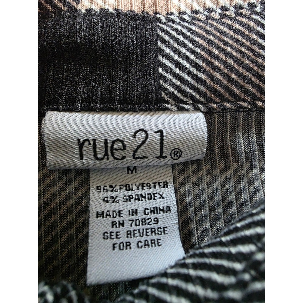 rue21 Womens Plaid Ribbed Knit Cropped Button Down Shirt Black Tan Medium - Picture 3 of 4